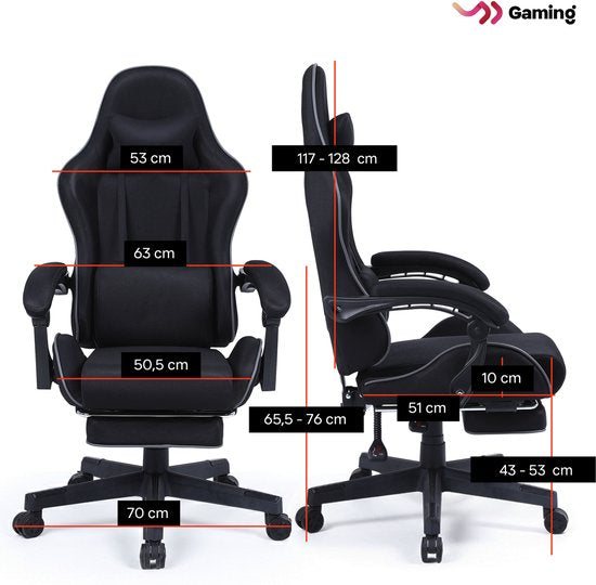 VDD Gaming - Spielesessel mit Massagefunktion und Fußstütze - Spielesessel in der Farbe Schwarz - Spielesessel mit Nackenkissen & verstellbarem Rückenkissen - Ergonomischer Bürostuhl mit gepolsterten Armlehnen - Belastbarkeit bis 150 kg - Verstellbare Rüc