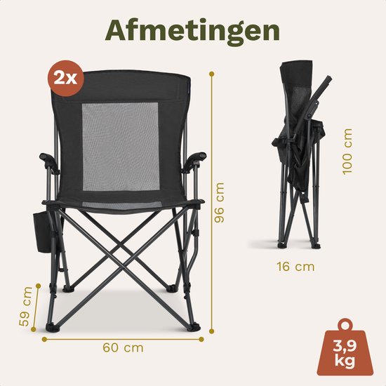 TRVLMORE Campingstühle - klappbar - 2er-Pack - 120KG Tragkraft - Inkl. Tragetasche - Klappstuhl - Angelstuhl - Campingstuhl - Klappstuhl - Schwarz