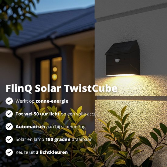 FlinQ Solar TwistCube 2er-Pack - Verwandelbar in 4 Formen - Solar-Wandleuchte für den Außenbereich - Solarbetriebene Außenleuchte mit Bewegungssensor - LED-Gartenleuchte mit Tag- und Nachtsensor - Außenbeleuchtung