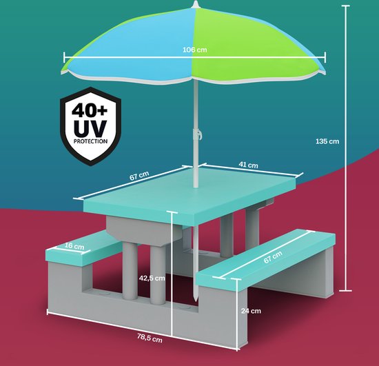 Spielwerk Kinder-Garten-Set - Inkl. Sonnenschirm UV-Schutz - Mintgrau