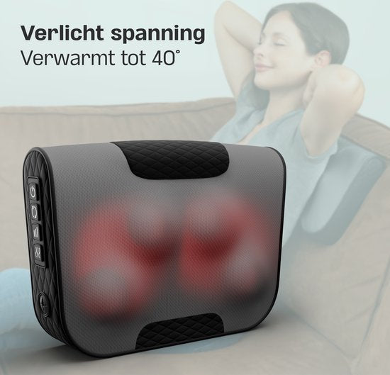 CozySense® Shiatsu-Massagekissen - Elektrisches & drahtloses Massagegerät für Nacken und Rücken - Wärmefunktion - Wiederaufladbar - Ergonomisch - Schwarz