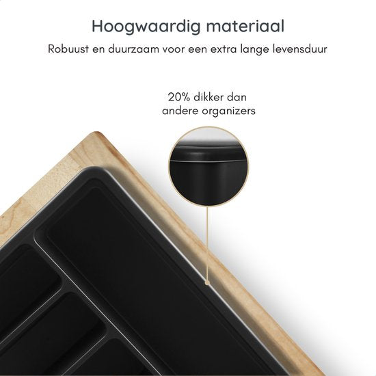 Deleca Ausziehbarer Besteckeinsatz mit 8 Fächern - Besteckschubladen-Organisator - Küchenschubladen-Besteckorganisation - Besteckhalter Küche - 57 x 38 cm - Kunststoff / Schwarz