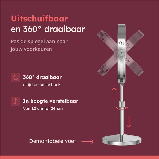 Fraay - Make-up-Spiegel - Mit LED-Beleuchtung - Ø20 cm - 10-fache Vergrößerung - Wiederaufladbar - Doppelseitig - Dimmbar - 3 Lichtmodi - Chrom