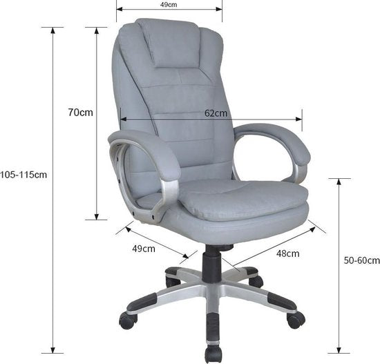 Drehstuhl - Chefsessel - ergonomisch verstellbar - extra dick gepolstert - grau