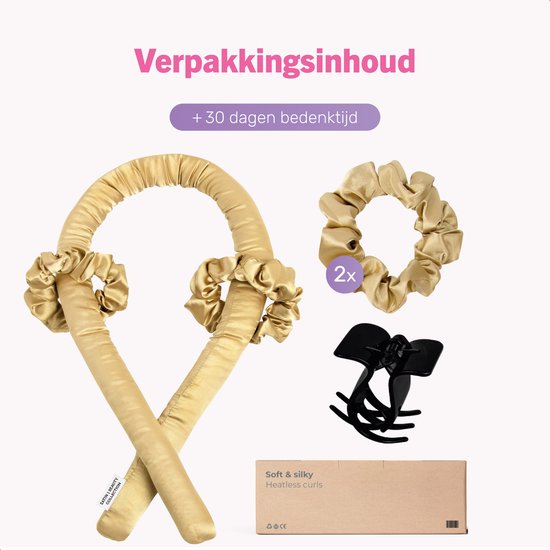 Soft & Silky Heatless curls - Satin - Inkl. 2 Haargummis und 1 Haarspange - Lockenwickler - Locken ohne Hitze - Lockenwickler - Lockenprodukte