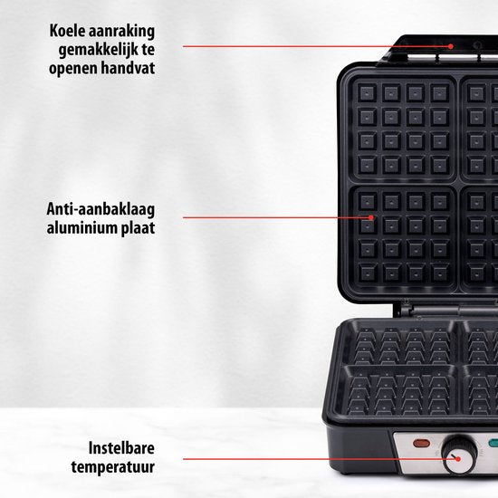 alpina Waffeleisen - Brüsseler Waffeln - Antihaftbeschichtung - 4 Waffeln - 1200W
