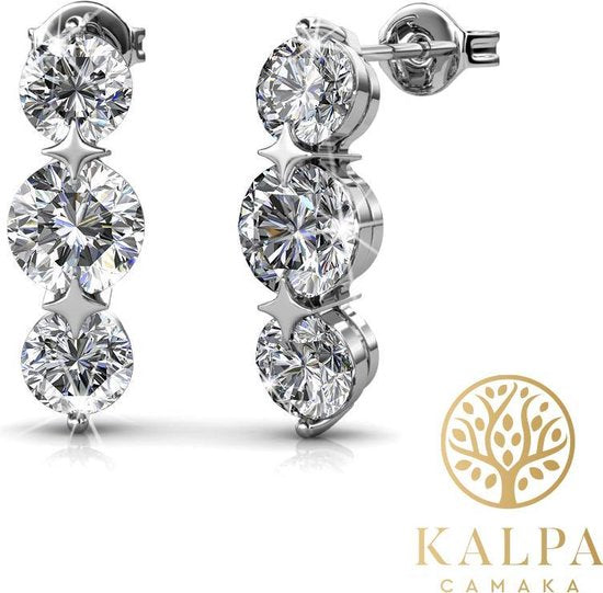 Yolora Damen Ohrringe mit Kalpa Camaka Kristallen - Farbe Silber - 18K Weißgold vergoldet - Geschenkverpackt