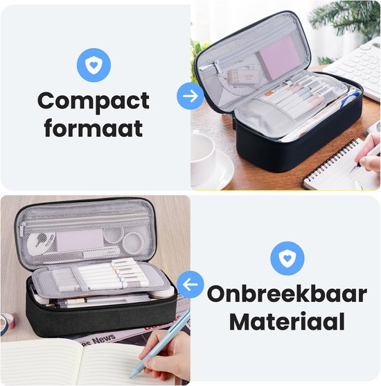 Diydash Etui - Federmäppchen - Federmappe - Schulmäppchen - Großes Etui - Schulbedarf - Trousse Scolaire - Für Mädchen, Jungen und Erwachsene - Schwarz