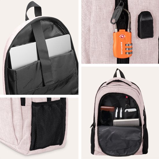 TRVLMORE Rucksack mit Lifetime - Rucksack mit 15.6 Zoll Laptopfach - Schultasche - Spritzwassergeschützt - Männer und Frauen - Jungen und Mädchen - 28L - Pink