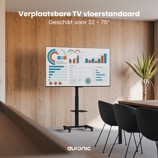 Auronic TV Stand - TV-Fuß - Mobil - Drehbar - Verstellbar - Neigbar - Räder mit Bremse - 32 bis 75 Zoll - Schwarz
