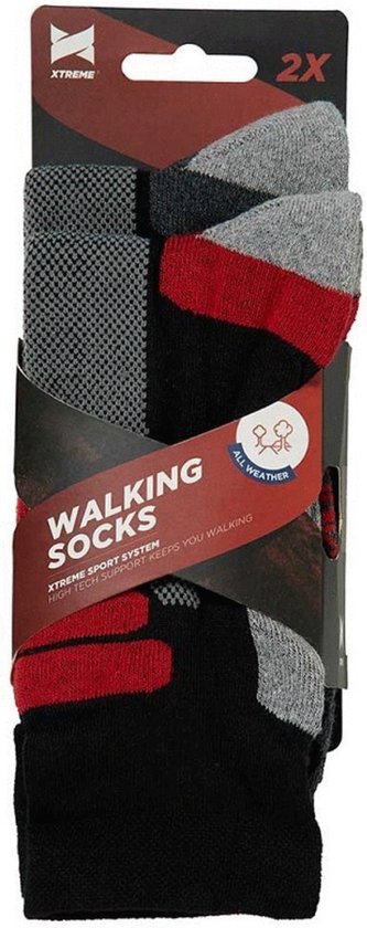 Xtreme Wandersocken für jedes Wetter, 2er-Pack, Schwarz & Rot – Socken – 42–45