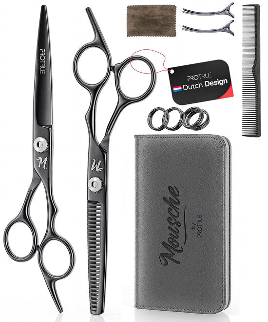 ProTrue 11 Stück Barbierset - Barbierschere rechtshändig - Ausdünnungsschere Barbier - Haarschere - Coupe Schere - Haarscheren Set