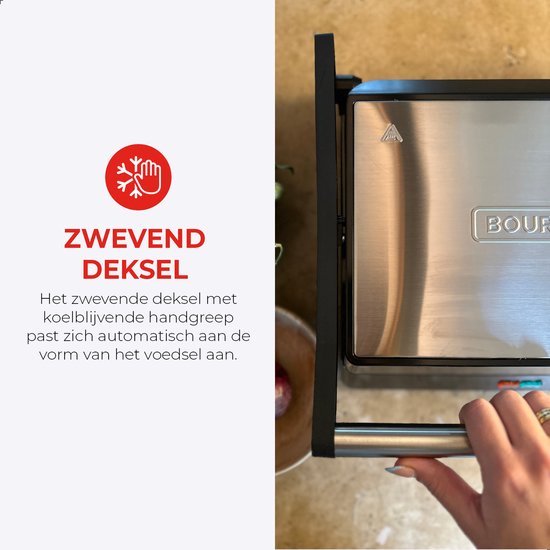 Bourgini Contact Grill Classic - Panini-Grill und Toast-Sandwich-Eisen - Antihaftbeschichtung - Schwimmdeckel - Grillgerät - Kontaktgrill - Edelstahl - BPA frei