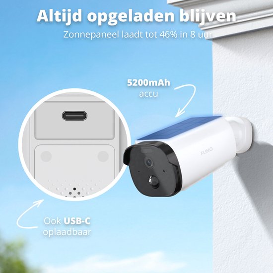 FlinQ Smart Security Camera Sentinel - USB & Solar aufladbar - Outdoor-Kamera mit Solarpanel - Outdoor-Sicherheitskamera - 2K HD - Nachtsicht