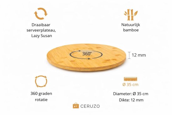 Ceruzo Lazy Susan - Drehbares Tablett - Ø 35cm - Drehscheibe - Servierbrett-Bambus