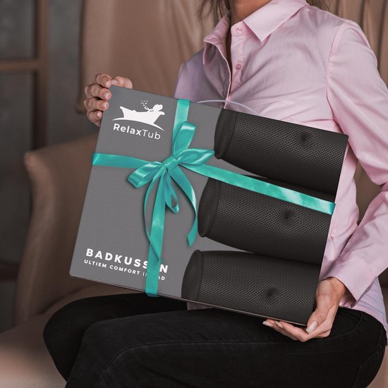 RelaxTub® Badekissen - Nackenkissen Bad - Badekissen für die Badewanne - 6 starke Saugnäpfe - Anti-Rutsch - Wasserdicht - Kopfstütze Bad - Für Kopf, Nacken und Schultern - Badekissen Schwarz