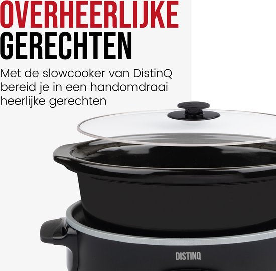 DistinQ - Digitaler Slowcooker 6 Liter mit Timer - Innenbehälter aus Keramik - Timerfunktion - schwarz
