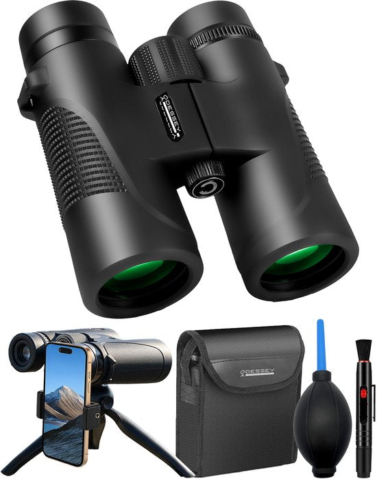 ODESSEY Premium Fernglas - mit Stativ, Etui, Wartungskit und Handyhalterung - 10x42 - FMC - BAK-4 - für Erwachsene und Kinder