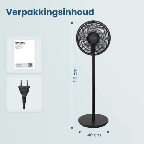 Auronic Stativventilator - Standventilator - höhenverstellbar - drehbar - flüsterleise - 3 Geschwindigkeiten - leiser Ventilator - schwarz