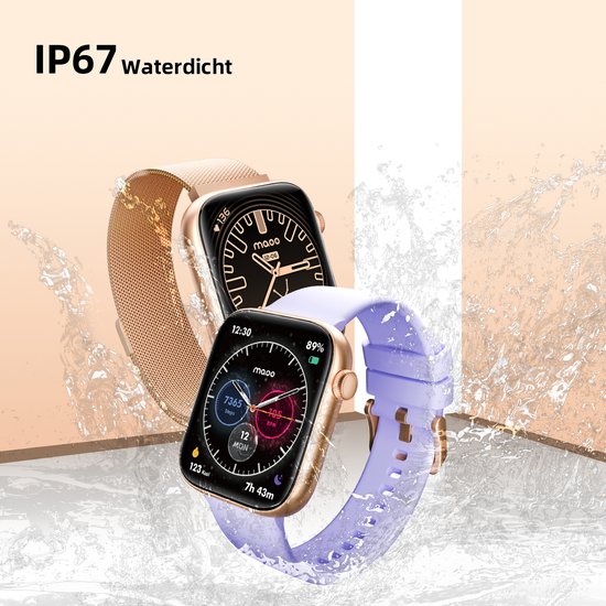 Maoo ProWatch AMOLED Smartwatch für Frauen und Männer - Milanese-Armband und 3 Silikonbänder - Schrittzähler - Herzfrequenzmesser - Blutdruckmesser - Schlafüberwachung - Multisport - Geeignet für Android und iOS - Pink Gold