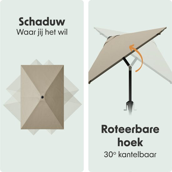 LifeGoods Sonnenschirm - Garten - 210x140cm - 30° neigbar - Wasserdicht - UPF50+ - Taupe