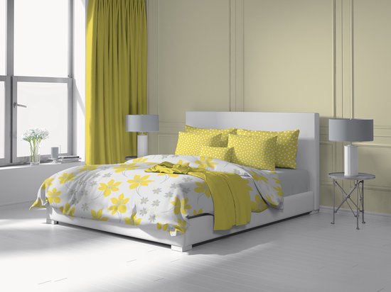 Vitality Pur Cressida Bettbezug - 200x200/220 cm - Inklusive 2 Kopfkissenbezüge - 60x70 cm - 100% Baumwolle - Weiß/Gelb