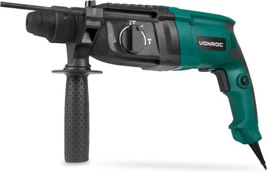 VONROC Bohrhammer 800W - 3 Joule - SDS plus - 4 Funktionen - inkl. Getriebekopf und Zubehör
