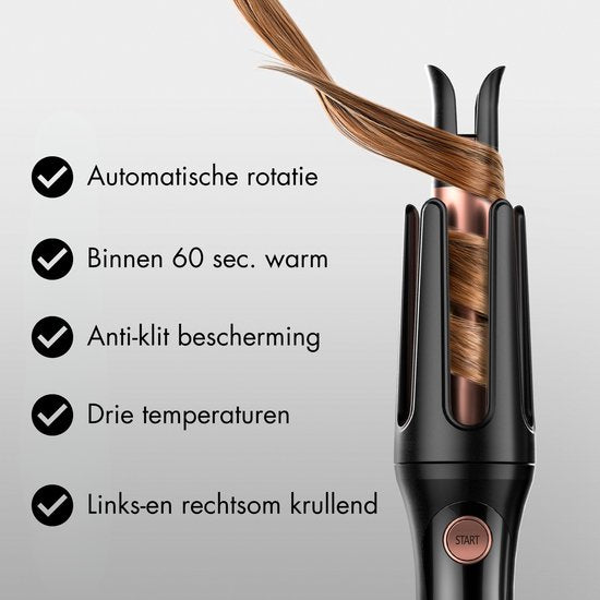 Sansbeauté Automatischer Lockenstab - Keramischer Lockenstab - Lockenstab - Lockenwickler - Lockenwickler - gewelltes Haar - Lockenstab - Lockenbürste rotierend - Wellen-Lockenstab - Wellen-Lockenstab