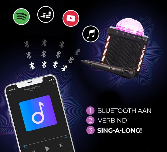Denver Karaoke Set Kinder & Erwachsene - Disco Lights - Bluetooth - Inkl. Mikrofon - Lautsprecher Party Box - Party Box - BTM618