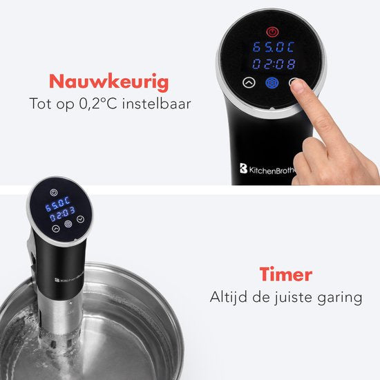 KitchenBrothers Sous Vide Stick Set - Inkl. Zubehör - 1200 W - 11 x 7,5 x 34,7 cm - Schwarz