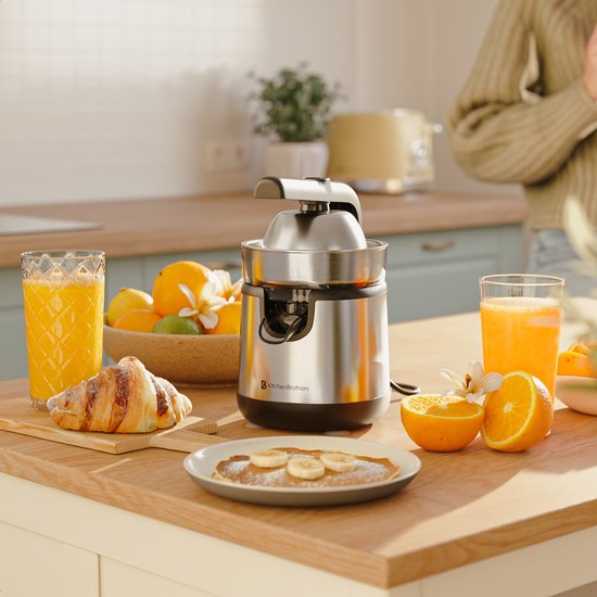 KitchenBrothers Zitruspresse - Mit Ausgießer und Griff - 0.35L - Edelstahl