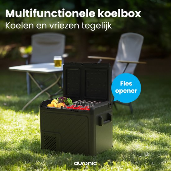 Auronic Electric Cool Box - Kompressor - Zwei Zonen - 12V 230 Volt - Auto - 45L - Frigobox - Schwarz/Grau
