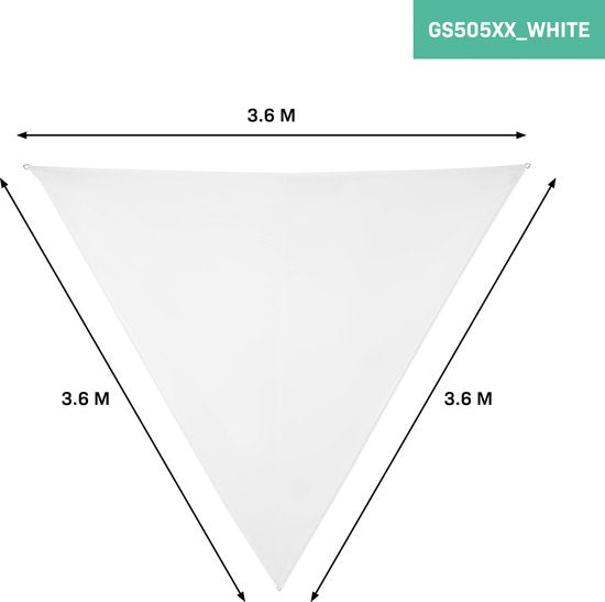 VONROC Premium Schattentuch - Dreieck - ∆ 360 cm - wasserabweisend - Weiß - inkl. Aufbewahrungsbeutel und Befestigungsschnur
