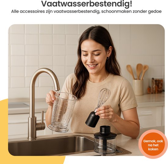 Goliving Stabmixer-Set 5-in-1 - Zerkleinerer - Messbecher - Schneebesen - 1000W - spülmaschinenfestes Zubehör - Edelstahl - Schwarz