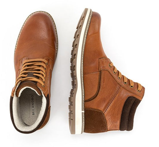 Milanoro Elegante Herren-Turnschuhe - Aus Leder - Cognac - Größe 43