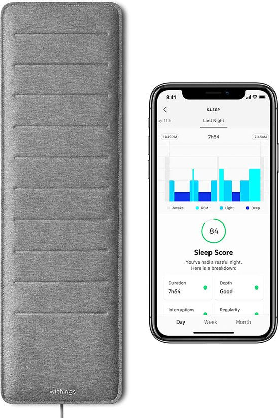 Withings Sleep Analyzer – Erkennung von Schlafapnoe – Schnarcherkennung – Schlafanalyse – Herzfrequenzmessung