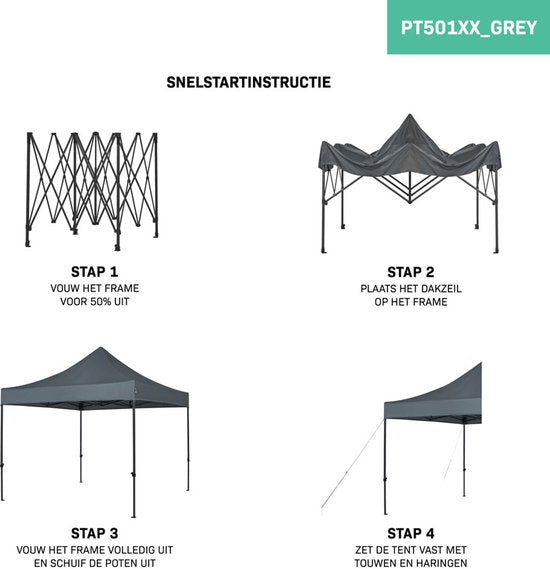 VONROC Partyzelt - 3x3 m - Premium easy-up Partyzelt - Modulares Design - Faltbar - Wasserdicht - Stahlrahmen - 50+ UV Schutz - Inklusive Aufbewahrungstasche - Grau