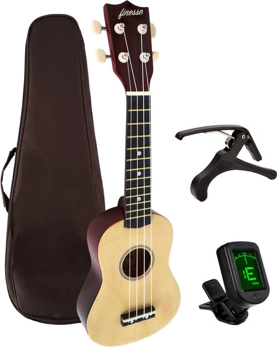Finesse Ukulele - Starter Set - 21" - Ukulele - Spielzeuggitarre - Kind - Musikinstrument - Holzfarben