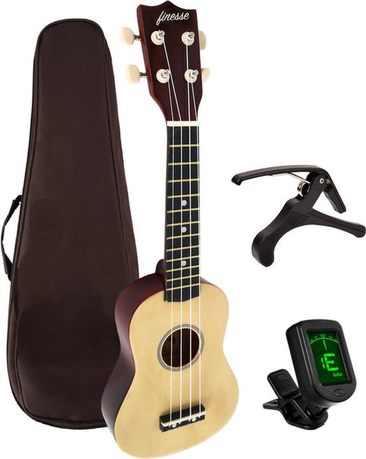 Finesse Ukulele - Starter Set - 21" - Ukulele - Spielzeuggitarre - Kind - Musikinstrument - Holzfarben