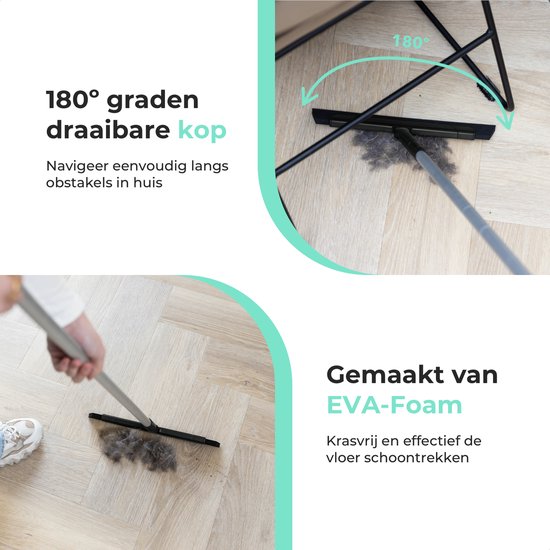 CLEANLY Bodenwischer mit Griff 130 cm - Bodenwischer Bad und Wischer Dusche - Duschwischer - Wasserabstreifer - Breite 34 cm - Schwarz, Grau
