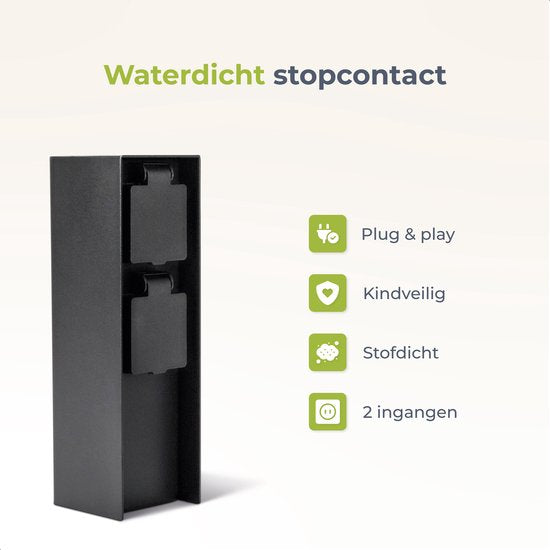 Luft Gartensteckdose - Auf Säule mit Seitenerdung - 2 Steckdosen - Gartenpfosten - Außen - Wasserdicht - Pfosten - Box - Kontakt - IP44 - Mattschwarz - Box - Mit - Steckdose