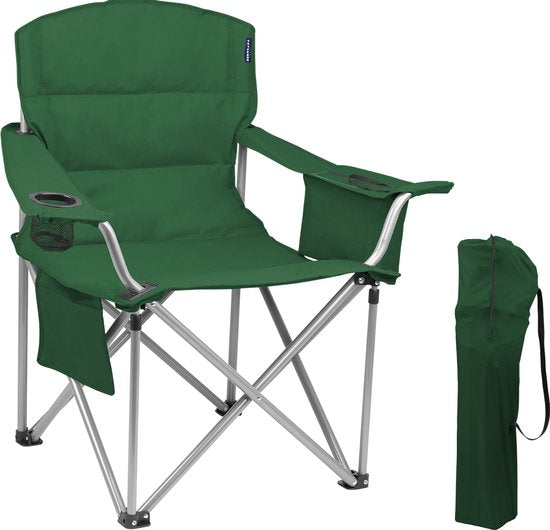 TRVLMORE Campingstuhl XL - faltbar - 150KG Tragkraft - Inkl. Tragetasche - Klappstuhl - Angelstuhl - Campingstuhl - Klappstuhl - Grün