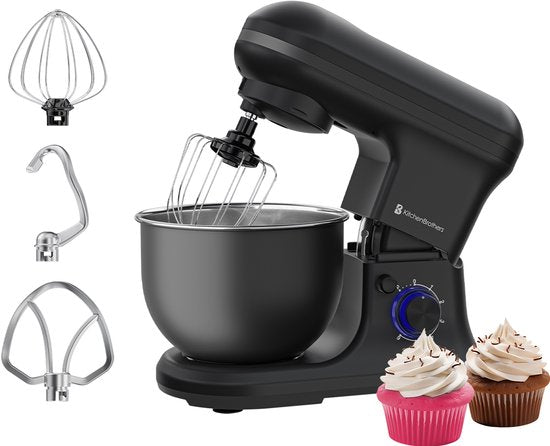 KitchenBrothers Küchenroboter - Küchenroboter - 5L - Mixer mit Rührschüssel - Küchenmixer - 1200W - Mattschwarz