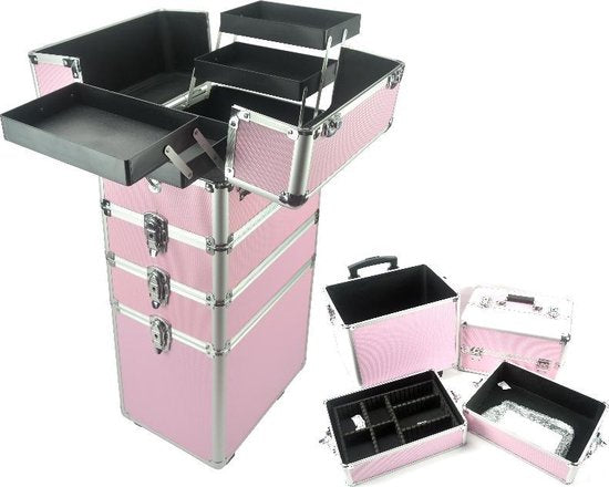 VDD Schminkkoffer Trolley - Kosmetik Make-up Nagelnecessaire - 4 in 1 - Pink