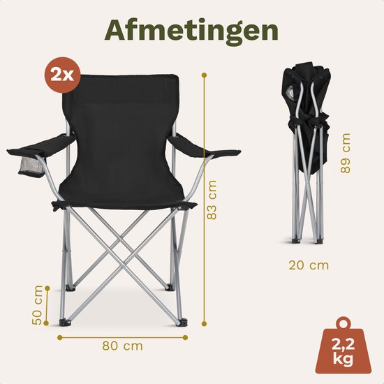 TRVLMORE Campingstühle - klappbar - 2er-Pack - 120KG Tragkraft - Inkl. Tragetasche - Klappstuhl - Angelstuhl - Campingstuhl - Klappstuhl - Schwarz