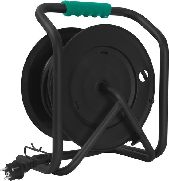 VONROC PRO Kabeltrommel 25m - IP44 - Neoprenkabel H07RN-F 3x1,5 mm² - 4 geerdete Schuko-Steckdosen - 3000W (abgerollt)/1100W (aufgerollt) - Feste Ader - Thermoschutz