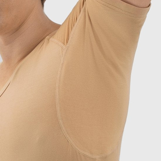Anti Sweat Shirt - Fibershirts® - Eingenähte Achselpads - Unterhemd - Hautfarbe - V-Ausschnitt - Herren - Größe XXL