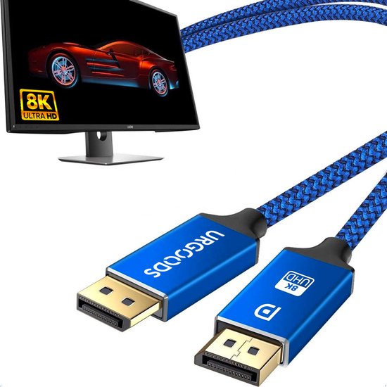Displayport-Kabel 1.4 - DP-Kabel 8K - 24K vergoldet - 1,8 Meter - Blau