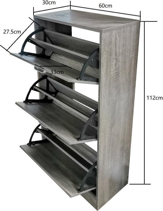 Schuhschrank - Schuhregal - 3 Fächer mit Klapptüren - grau-braun gefärbt