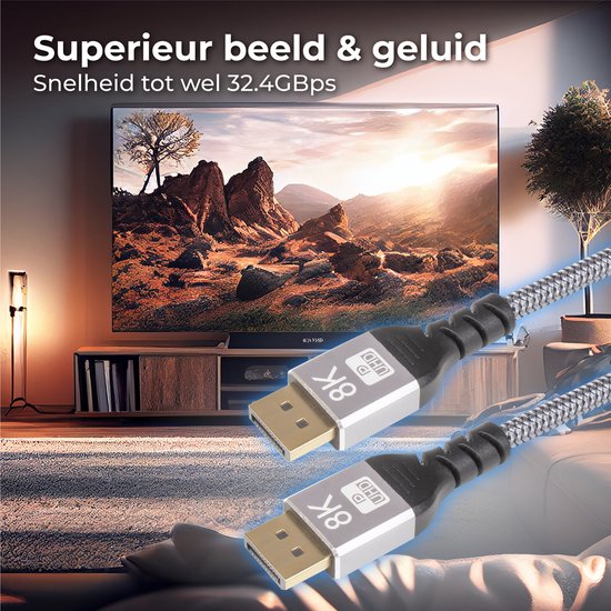 Nuvance - Displayport-Kabel - 2 Meter Display-Kabel - bis zu 32,4GBps - 8K Ultra HD - für TV, Computer, Monitor, Projektor & Beamer - Display Port